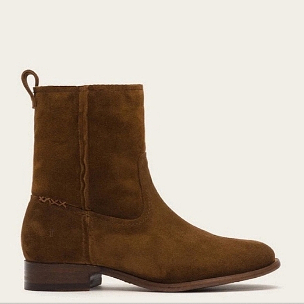 Frye "Cara Short" Suede Leather Ankle Boots Wood Brown | Women's Size 8.5 B